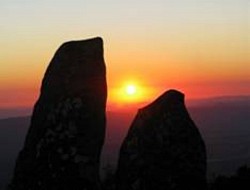 The sunrise as seen at Adam's Calendar on 21 June each year in the Southern hemisphere.