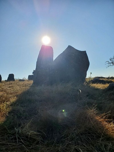The sun's alignment above the male rock, during a winter solstice at Adam's Calendar.